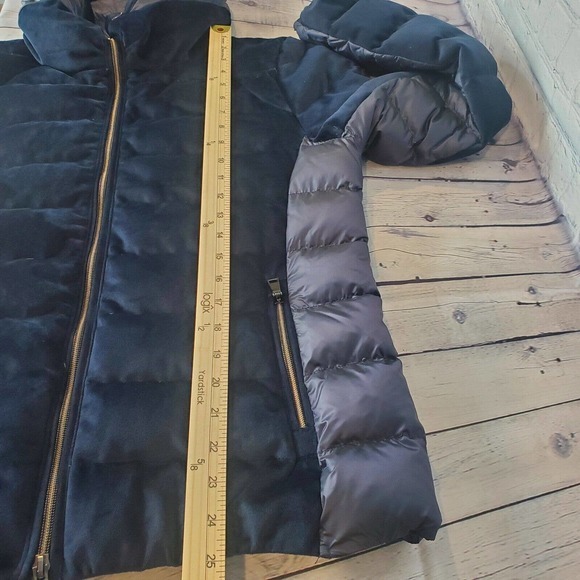 Adhoc Traveller Puffer Hooded Full Zip Jacket Large Navy Blue Pockets Soft - Picture 7 of 16